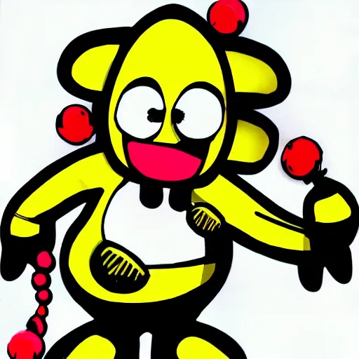 Prompt: a cartoon banana with pom poms on its hands, a computer rendering by lichtenstein, reddit contest winner, toyism, contest winner, booru, dynamic pose