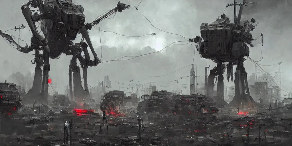 Image similar to tokyo, war of the worlds, giant mech, human soldiers, intense fighting, glowing lights! digital painting, very detailed, art by jakub rozalski