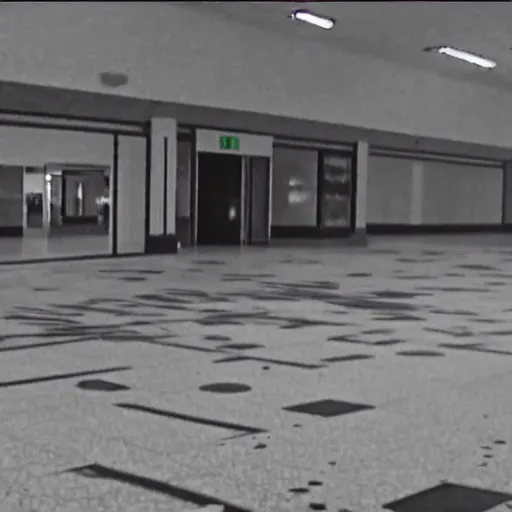 Image similar to beatiful cctv found footage of shadow creature lurking in an empty abandoned mall