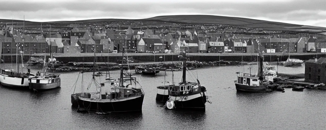 Prompt: the harbour at Stromness orkney, from Days of Heaven (1978), cinematic,