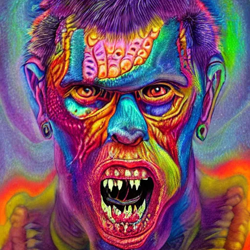 Image similar to a realistic detailed studio portrait photo of a monster, psychedelic