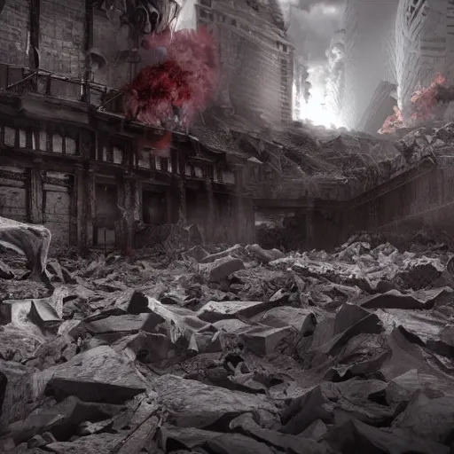 Image similar to chaotic hell, end of world, vray