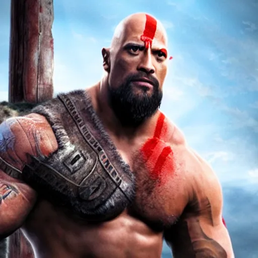 Image similar to dwayne johnson as kratos 4 k detailed