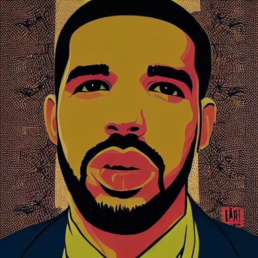 Prompt: Portrait of drake by Shepard Fairey