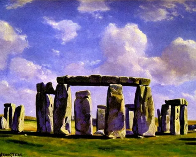 Prompt: painting of Stonehenge by John Singer Sargent