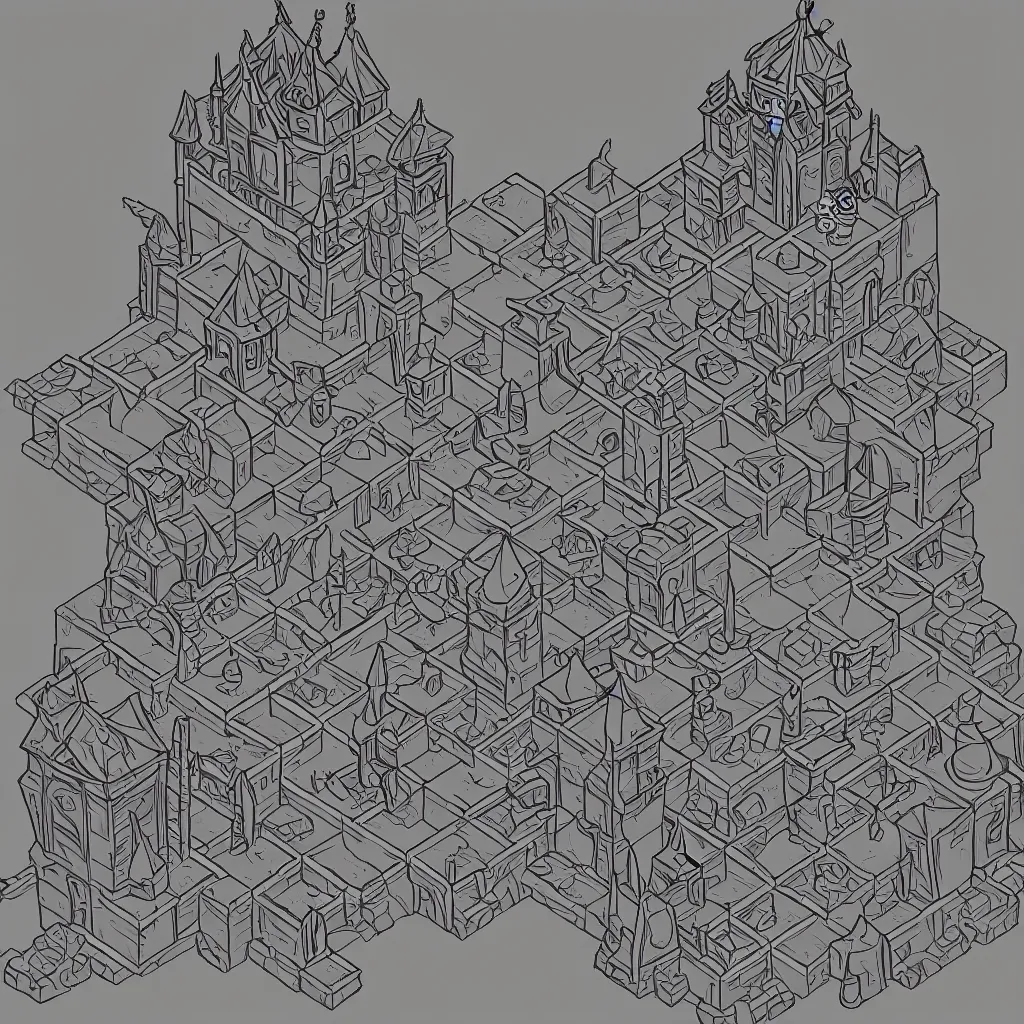 Prompt: isometric - wizard - tower - tile - lineart. png