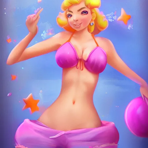 Prompt: Princess Peach bathing suite swimming, trending on ArtStation