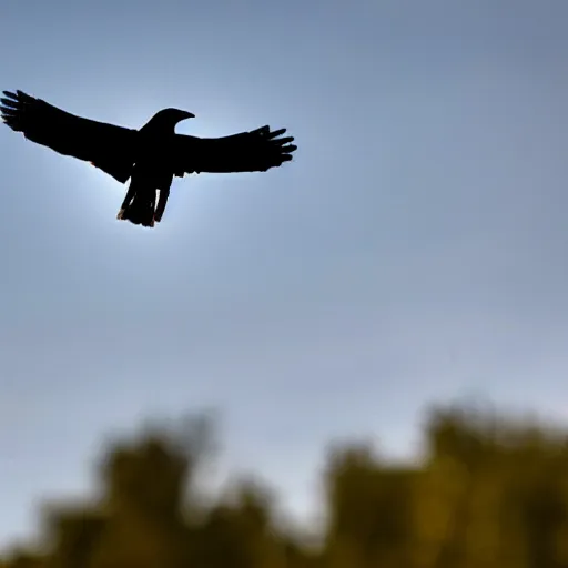Prompt: a very HD and realistic photo of a crow flying over an accident, people used to say that the crow is the incarnation of the spirit of the accident victim who died,bokeh