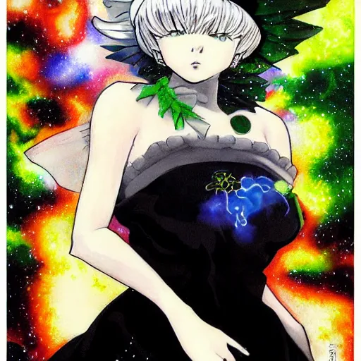 Prompt: portrait of Tatsumaki drawn by Yusuke Murata in the space with nebulae, realistic painting, high definition, digital art, matte painting, very detailed, realistic