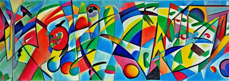 Image similar to party in jungles, author zima blue, very elongated lines, wasily kandinsky, malevich, pop art, color splashes, grain