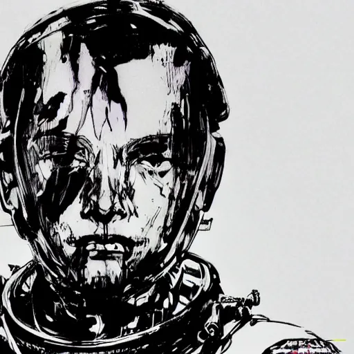 Image similar to portrait of an astronaut character in the style of Death Stranding by Yoji Shinkawa and Ashley Wood