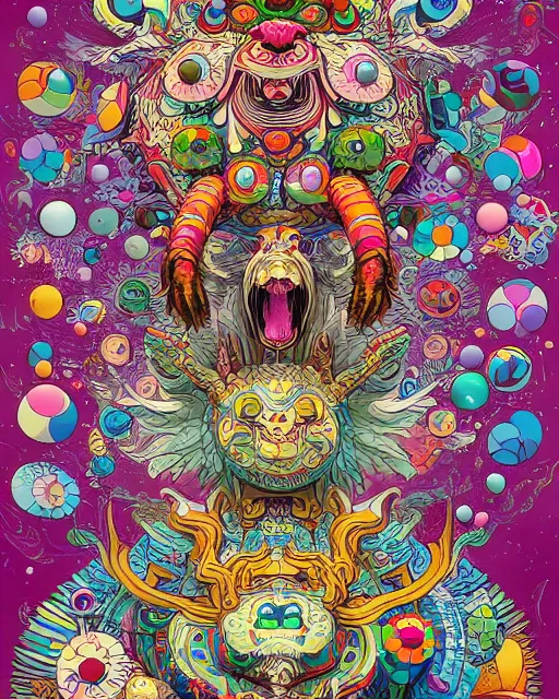 Prompt: bicameral humanoid mythical beast, fantastical, cute, and beautiful hybrid of different animals, a humorous psychedelic creature concept design by Moebius, Studio Ghibli, Toru Narita, in the style of Takashi Murakami, symmetrical, maximalist hyper detailed 4K