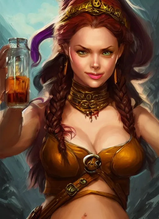 Image similar to barmaid cute, ultra detailed fantasy, dndbeyond, bright, colourful, realistic, dnd character portrait, full body, pathfinder, pinterest, art by ralph horsley, dnd, rpg, lotr game design fanart by concept art, behance hd, artstation, deviantart, hdr render in unreal engine 5