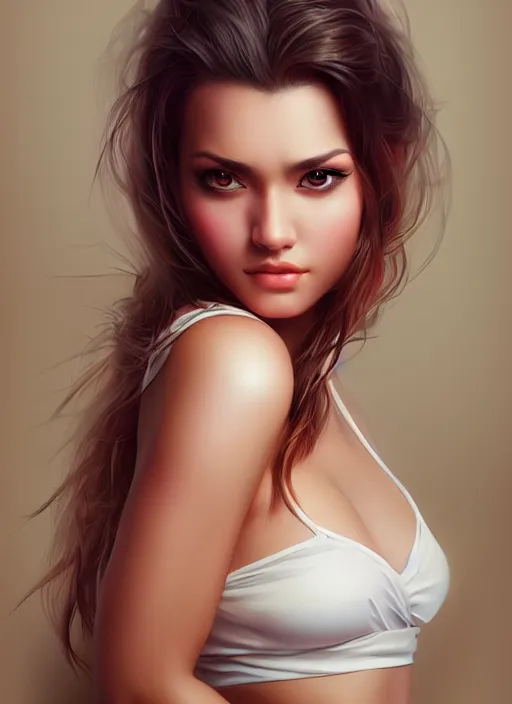 Image similar to photo of a gorgeous young woman in the style of stefan kostic, realistic, sharp focus, 8 k high definition, insanely detailed, intricate, elegant, art by stanley lau and artgerm