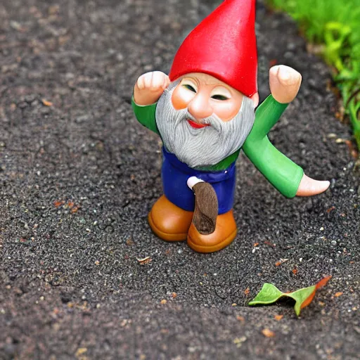 Prompt: Gnome George Floyd steals a car in my yard, high detail photo
