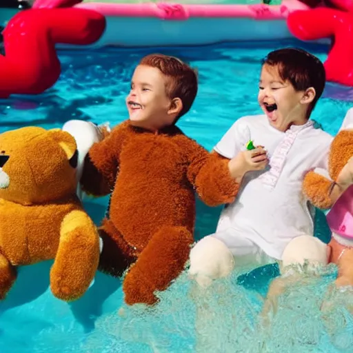 Image similar to teddy bears playing in the pool