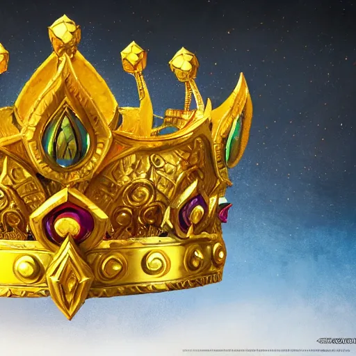 Prompt: a golden majestic crown with gemstone carved into it, floating crown, magic background, yellow magic theme, bright art masterpiece artstation. 8 k, sharp high quality artwork in style of jose daniel cabrera pena and greg rutkowski, concept art by tooth wu, blizzard warcraft artwork, hearthstone card game artwork, the crown