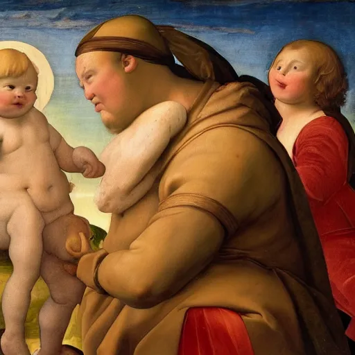 Image similar to The Pillsbury dough boy in the style of a renaissance painting.