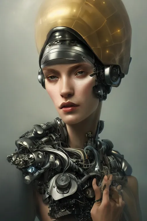 Image similar to a beautiful ultra detailed fine art portrait of a futuristic cyborg wearing a graduation hat, by tom bagshaw and anna dittman, studio lighting, golden ratio composition, 3 5 mm lens, cybernetic scifi, deep depth of field, artstation, 8 k