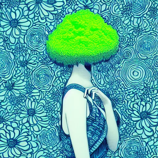 Image similar to the portrait of an unbelievably beautiful, elegant and cute japanese teen girl partially made of broccoli looking up, an ultrafine detailed illustration by james jean, intricate linework, bright colors, final fantasy, behance contest winner, vanitas, angular, altermodern, unreal engine 5 highly rendered, global illumination, radiant light, detailed and intricate environment