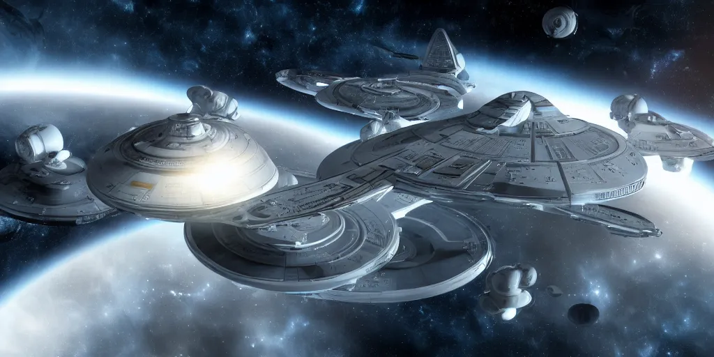 Prompt: star trek space ships, ultra realistic, intricate, epic lighting, futuristic, 8 k resolution