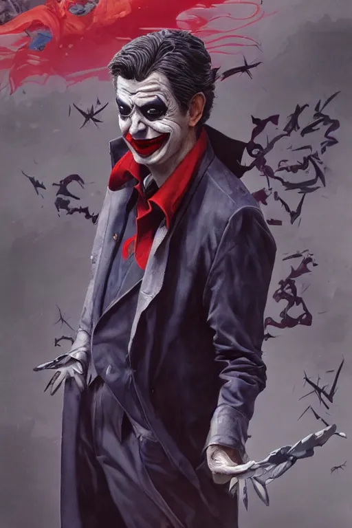 Image similar to jean - luc melenchon as a joker, realistic, high definition, 4 k, shimmering color, hyper detailed, art of greg rutkowski and magali villeneuve and artgerm