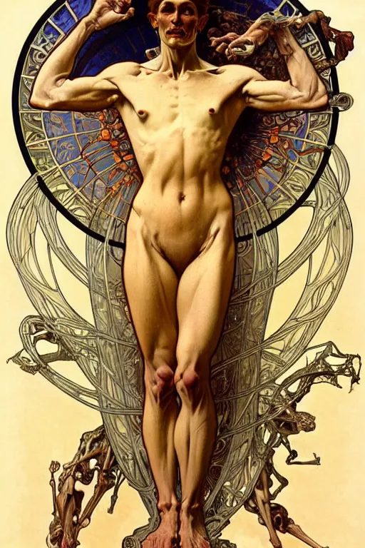 Image similar to anatomically accurate model of the full human muscular system infected by night, full body, intricate parts, fine details, hyper - realistic, elegant. by seichen, alphonse mucha, surreal