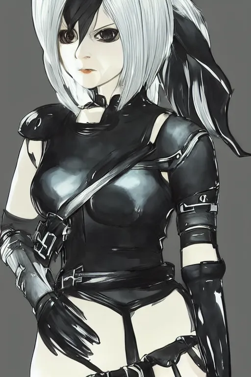 Image similar to a portrait of 2B from Nier Automata in the style of Yoji Shinkawa