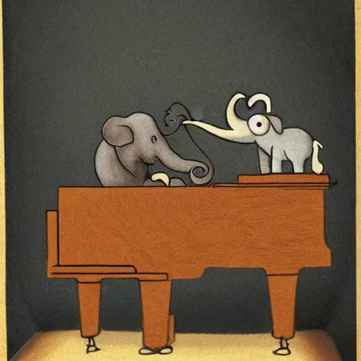 Image similar to an elephant playing the piano, extremely detailed multiple unique different art styles.