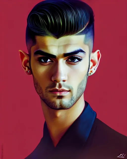 Prompt: stylized portrait formal pose, composition, zayn malik as an elf, pointy ears, realistic shaded, fine details, realistic shaded lighting poster by ilya kuvshinov, magali villeneuve, artgerm, jeremy lipkin and michael garmash and rob rey and valentin de boulogne