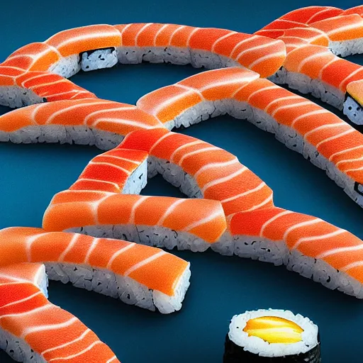 Prompt: united states made out of sushi, realistic, 8 k, extremely detailed, cgi, trending on artstation, hyper - realistic render, 4 k hd wallpaper, premium prints available, by greg rutkowski