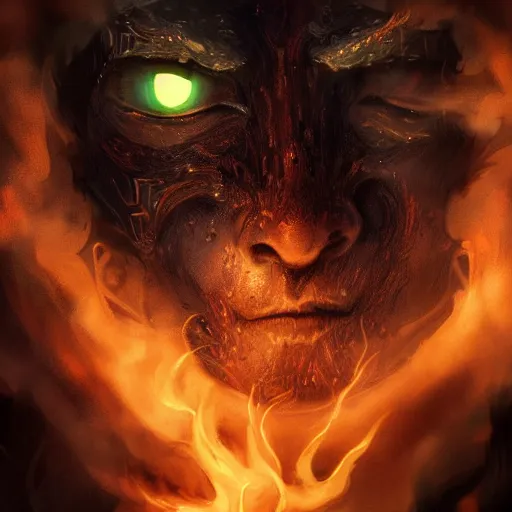 Image similar to a stunning illustration of a noble and fierce male human fantasy warrior, with glowing eyes, smoke out of eyes, intricate, highly detailed, concept art, smooth, sharp focus, atmospheric, cinematic