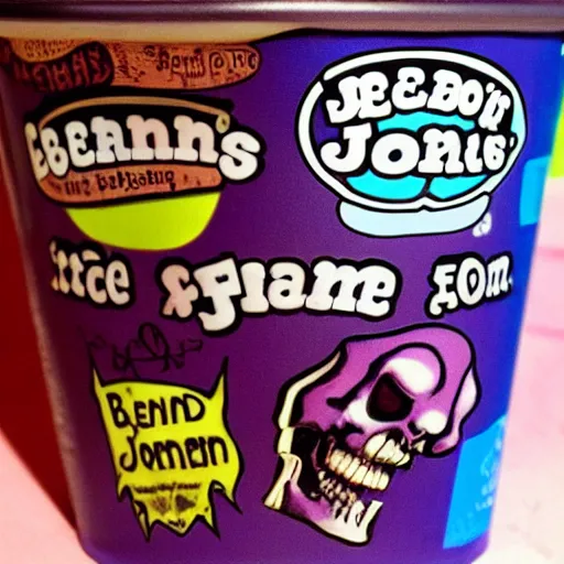 Image similar to ice cream of the macabre skin and bones flavour, ben and jerrys container, product, flesh, blood, evil, horror