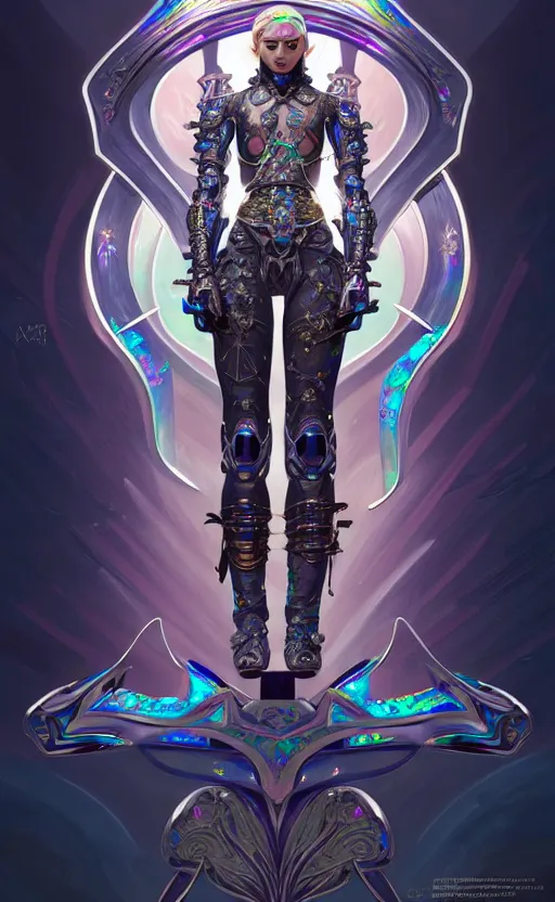 Image similar to iridescent opal cyborg ninja warrior, intricate ornate details, morandi color scheme, hd, illustration, epic, d & d, fantasy, intricate, elegant, highly detailed, wide angle, digital painting, artstation, concept art, smooth, sharp focus, illustration, wallpaper, art by artgerm and greg rutkowski and alphonse mucha and jin xiaodi