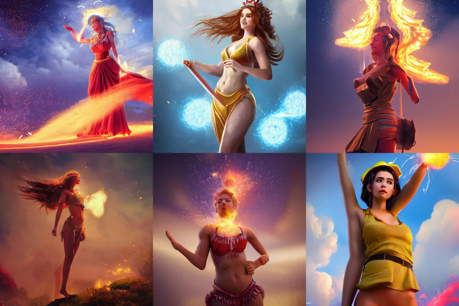 Prompt: a beautiful female goddess of the firefighters character, character is in all its glory, character is in her natural relaxed pose, rim lights, particles and dust in the air, fancy clouds, highly detailed professional photo, dynamic lights, particles are flying, depth of field, trending on artstation, professional illustration, hyper realistic, vray caustics, super detailed, colorful accents, cinematic shot