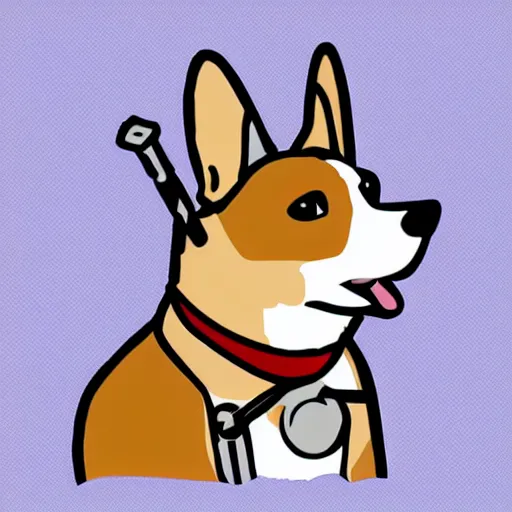 Image similar to corgi dressed as thor, vector art, comic style