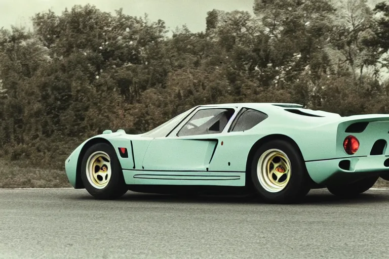 Prompt: vintage archival race footage of a single 1965 Ferrari F40, with elements of the De Tomaso Pantera, Lotus, GT40, BMW M1, and Countach, movie still, speed, cinematic Panavision 5384 film