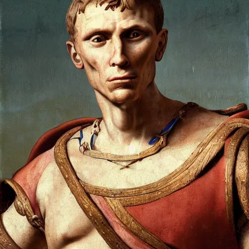 Image similar to Jerma985 in Ancient Rome, detailed, highly detailed, heroic, epic, complex, very detailed, realistic, HD quality, 8k resolution, body and headshot, Oil Painting, Italian Renaissance Painting of Jerma985, Italian Renaissance Painting Style, Renaissance Painting Style, Painting, Trending on Artstation