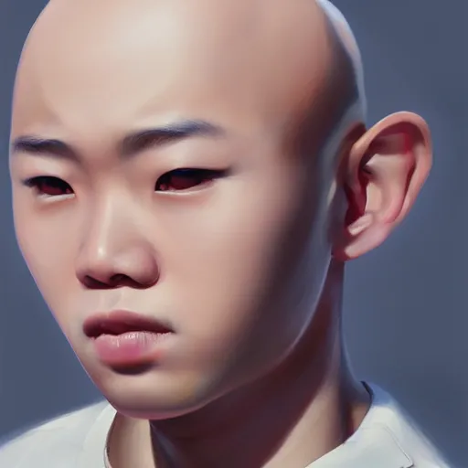 Prompt: bald chinese boy, oil painting, artgerm, portrait, highly detailed, artstation