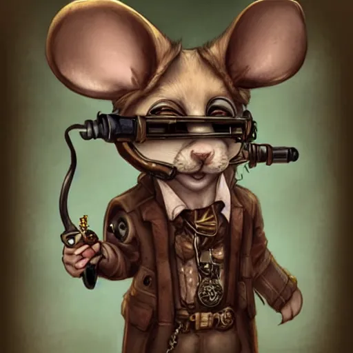 Image similar to a rat with steampunk googles, by ROSS tran