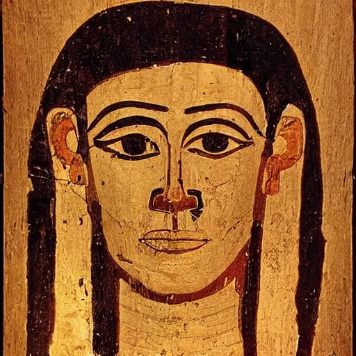 Image similar to fayum of a man using a computer, mummy portrait, from egypt, from luxor, on wood