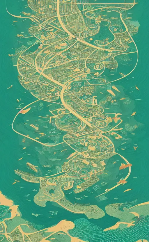 Prompt: dubai poster map, poster art by victo ngai, behance contest winner, environmental art, lovecraftian, intricate, infographic, marginalia, unreal engine, epic