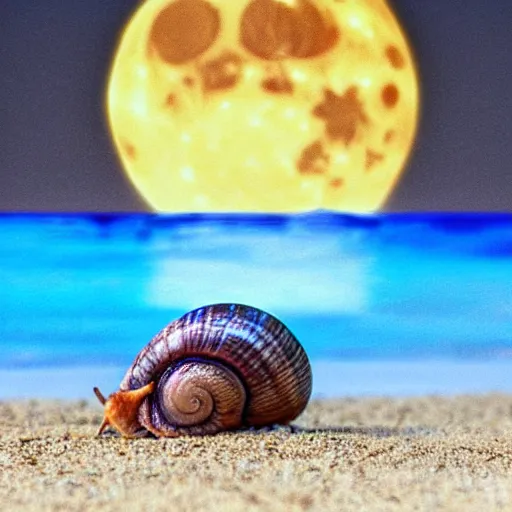 Image similar to snail sitting under the moon on the beach