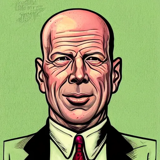 Image similar to a illustration portrait of Bruce Willis drawn by Robert Crumb