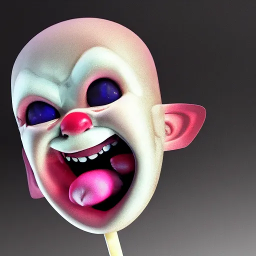 Image similar to ice cream popsicle shaped like screaming chucky doll, octane render, ultrarealistic, centered, volumetric lighting