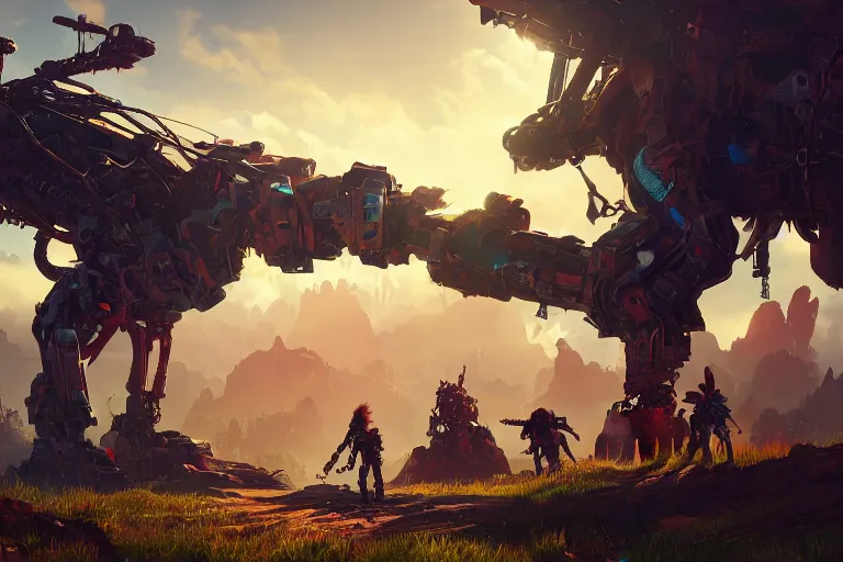 Image similar to behemoth machine mecanical creature robot of horizon forbidden west horizon zero dawn radiating a glowing aura global illumination ray tracing hdr fanart arstation by ian pesty and alena aenami artworks in 4 k