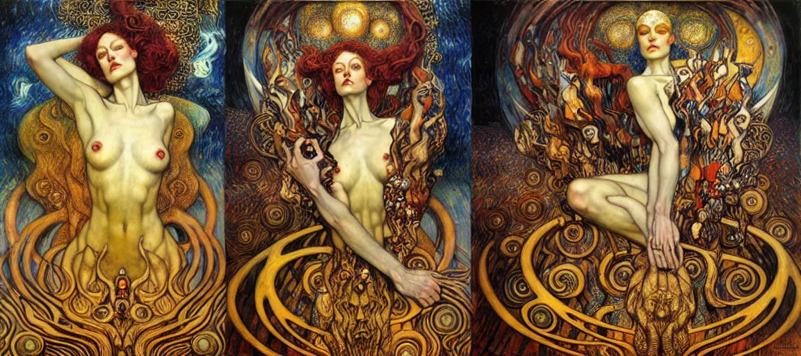 Image similar to Divine Chaos Engine by Karol Bak, Jean Delville, William Blake, Gustav Klimt, and Vincent Van Gogh, symbolist, visionary