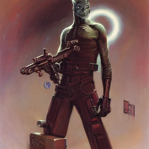 Prompt: Portrait of a sci-fi outlaw, by Gerald Brom