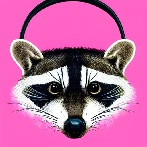 Prompt: racoon wearing pink headphones, chad, poster style, vivid colors