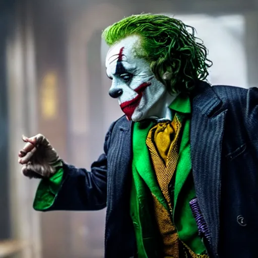 Image similar to film still of Warwick Davis as joker in the new Joker movie